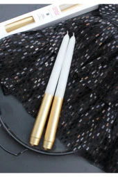 Sanat Sepet İşleri Çizgi Sedefli Parlak Konik Şamdan Mum - 4' lü ve 2' li thumbnail 1