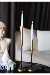 Sanat Sepet İşleri Çizgi Sedefli Parlak Konik Şamdan Mum - 4' lü ve 2' li thumbnail 2