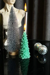 Sanat Sepet İşleri Yılbaşı Serisi Çam Ağacı Dekoratif Mum thumbnail 2