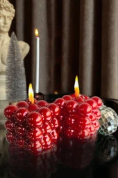 Sanat Sepet İşleri Gold Parlak Bubble 2'li Set Hediyelik Dekoratif Mum Seti - 2