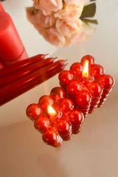 Sanat Sepet İşleri Gold Parlak Bubble 2'li Set Hediyelik Dekoratif Mum Seti - 3