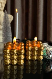 Sanat Sepet İşleri Gold Parlak Bubble 2'li Set Hediyelik Dekoratif Mum Seti - 1