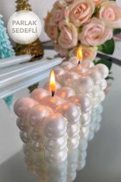 Sanat Sepet İşleri Gold Parlak Bubble 2'li Set Hediyelik Dekoratif Mum Seti - 1