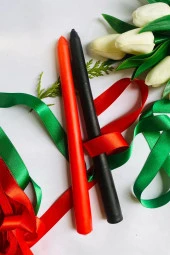 Sanat Sepet İşleri Premium Yılbaşı Özel Siyah -kırmızı Renk Kokulu Konik Şamdan Mum - 2'li Set - 1