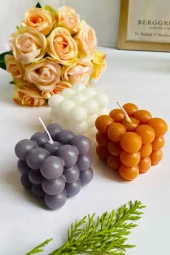 Sanat Sepet İşleri Gri-hardal-beyaz Vanilya Kokulu Bubble Hediyelik Dekoratif Mum - 3'lü Set - 1