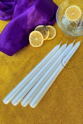 Sanat Sepet İşleri Premium Seri Kokulu Beyaz Rengi Sedefli Konik Şamdan Mum - 4'lü Set - 1