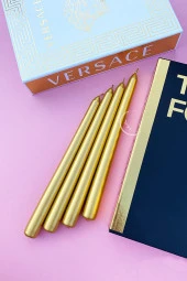 Sanat Sepet İşleri Premium Seri Kokulu Gold Rengi Sedefli Konik Şamdan Mum - 4'lü Set - 1