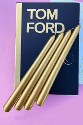 Sanat Sepet İşleri Premium Seri Kokulu Gold Rengi Sedefli Konik Şamdan Mum - 4'lü Set - 2