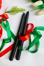 Sanat Sepet İşleri Premium Yılbaşı Özel Siyah Renk Kokulu Konik Şamdan Mum - 2'li Set - 1