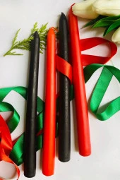 Sanat Sepet İşleri Premium Yılbaşı Özel Siyah + Kırmızı Renk Kokulu Konik Şamdan Mum - 4'lü Set - 1