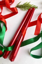 Sanat Sepet İşleri Premium Yılbaşı Özel Kırmızı Renk Sedefli Kokulu Konik Şamdan Mum - 2'li Set - 1