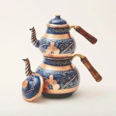 Erzincan El İşlemeli Bakır ÇAYDANLIK NO:2 MAVİ - 2