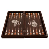 Unisex Kahverengi Antik Osmanlı Tuğrası Tavla Takımı - 3