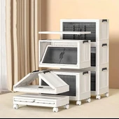 4 Katlı Portatif Dolap Çok Amaçlı Tekerlekli Mutfak Banyo Dolabı Beyaz thumbnail 3