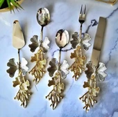 5 Parça Kelebek Desenli Gold Saplı Çelik Servis Seti - 2
