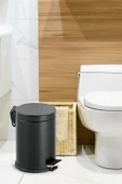 16 Litre Paslanmaz Pedallı Siyah Çöp Kovası Ev Ofis Banyo Mutfak - 2