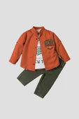 Erkek bebek spor gömlek takım kot pantolon üst sweatshirt üçlü takım pamuklu - 1