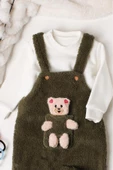 Kışlık Tatlı Peluş İkili Takım Bebek Oyuncaklı Salopet Sweatshirt - 8