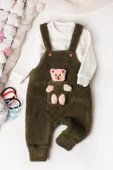 Kışlık Tatlı Peluş İkili Takım Bebek Oyuncaklı Salopet Sweatshirt - 1