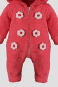 kışlık Tatlı Peluş Pamuklu Bebek Çiçekli Welsoft Kapüşonlu Tulum - 3