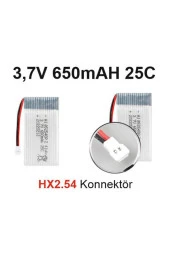 Lipo Pil 3.7V 650mAh 25C Dron ve RC Model Bataryası HX2.54 Soket - 6