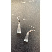 Şeffaf Renk Gece Mavi Neon Olan Piramit Şekilli Gümüş Aksesuarlı Küpe Epoksi El Yapımı Hediyelik thumbnail 4