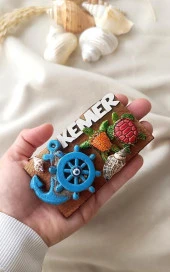 Kemer Yazılı Nazar Kaplumbağa Deniz Kabuğu Ahşap Mıknatıslı Magnet Buzdolabı Süsü thumbnail 2