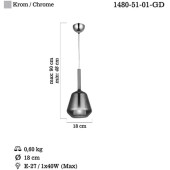 Lucea Onda Tekli Krom GD Avize 1XE27 - 5