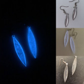 Şeffaf Renk Gece Mavi Neon Olan Gümüş Aksesuar Büyük Simetrik Şekil Sallantılı Epoksi Küpe Hediyelik thumbnail 1