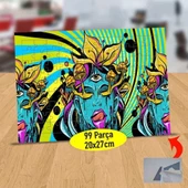 Halloween Tek Göz Maskeli Kız 99 Parça Puzzle Yapboz Tablo-470 - 1
