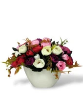 Nettenevime Yapay Çiçek Aranjmanı Gondol Vazoda Mor Pudra Pembe Tonlarında Erengül Çiçekleri - 1