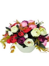 Nettenevime Yapay Çiçek Aranjmanı Gondol Vazoda Mor Pudra Pembe Tonlarında Erengül Çiçekleri - 4