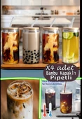 4lü Bambu Kapaklı Pipetli Cool Lime Bardak Seti Borosilikat Cam Pinterest Sunum Bardak Hediyelik - 1