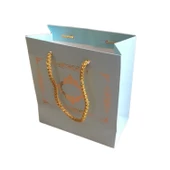 Karton İpsaplı Hediye Çantası Saray Desenli GOLD 15X17X8 10 Adet  Mavi - 1