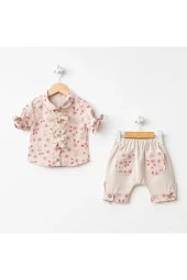 Çicek Baskı Gömlek Şort Takım Pembe - 1