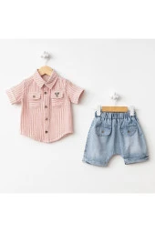 Marin Çizgi Gömlekli Şortlu Takım Kırmızı thumbnail 1