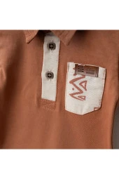 Etnik Desen Polo Yaka Pantolon Takım Kahverengi - 2