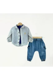 Çizgili Gömlekli Takım Mavi thumbnail 1