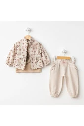Çicek Baskı Montlu 3lü Takım Kahverengi thumbnail 1