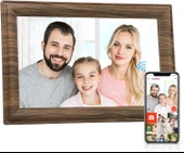 Canupdog 10.1 WiFi Dijital Resim Çerçevesi, IPS Dokunmatik Ekran, Koyu Ahşap - 1