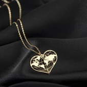 925 Ayar Gümüş Kalpli Dünya Kolye Özel Tasarım thumbnail 2