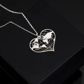 925 Ayar Gümüş Kalpli Dünya Kolye Özel Tasarım thumbnail 1