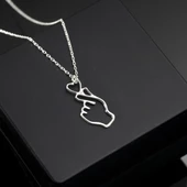 925 Ayar Gümüş Kore Parmak Kalp Seni Seviyorum Kolye Özel Tasarım thumbnail 2