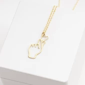 925 Ayar Gümüş Kore Parmak Kalp Seni Seviyorum Kolye Özel Tasarım thumbnail 3