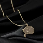 925 Ayar Gümüş Uyuyan  Kedi Kolye Özel Tasarım thumbnail 1