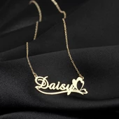 925 Ayar Gümüş Kelebekli İsim Kolye Özel Tasarım thumbnail 1