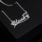 925 Ayar Gümüş Lotus Çiçeği İsim Kolye Özel Tasarım thumbnail 1