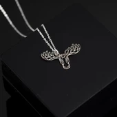 925 Ayar Gümüş Geyik Kafası Kolye Özel Seri thumbnail 4