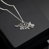 925 Ayar Gümüş Dinozor Origami Kolye Özel Tasarım thumbnail 1