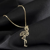 925 Ayar Gümüş Flamingo Origami Kolye Özel Tasarım thumbnail 2